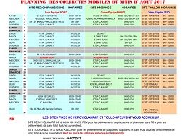 Planning des collectes de sang du mois d’août 2017