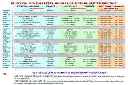 Planning de septembre des collectes de sang